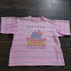 Vintage 1991 Fresh Produce T Shirt - Size M - Pink - Cool Fish Graphic - Tee